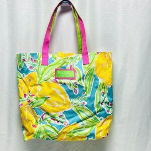 Lilly Pulitzer For Estee Lauder Tote Bag With Floral Lemon Print & Pink Lining